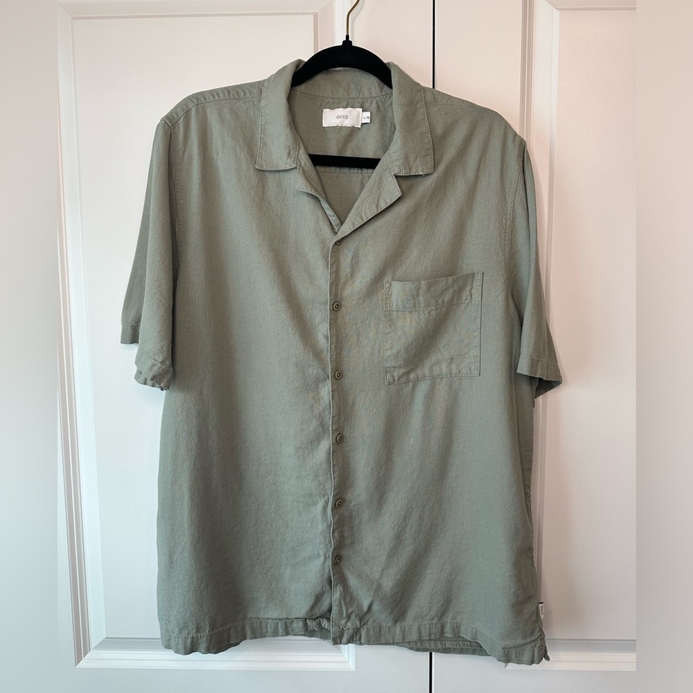 Onia Men’s Air Linen Convertible Vacation Shirt Button Down Sage Size L